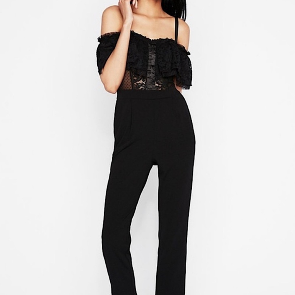 Express Black Lace Overlay Jumpsuit